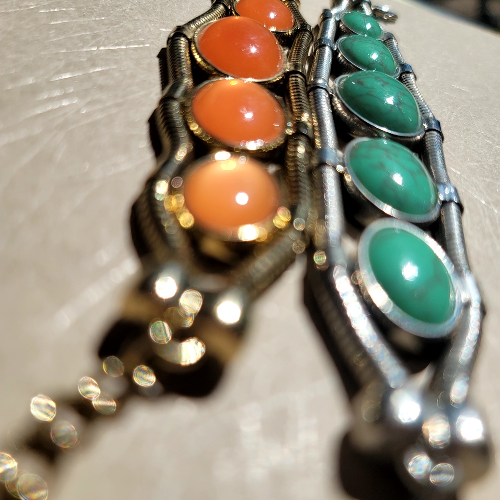 Source Unknown Vibrant Orange and Green Stone Bracelet
